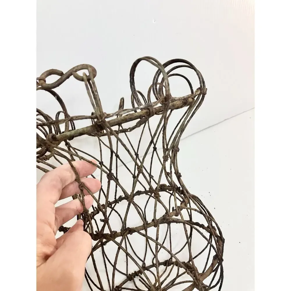 Antique French Twisted Metal Hanging Basket Curly Iron Wire Fluted Gracie Urn
